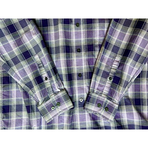 Alan Flusser Button Down Shirt MEDIUM 33.5" Purple Plaid Corpcore Night Out‎ - Picture 10 of 11